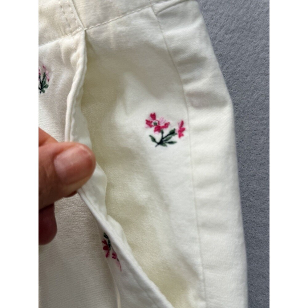 Talbots Relaxed Chino Pants Womens 12P Floral Embroidered White Cotton - Picture 9 of 15
